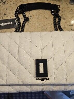 Karl Lagerfeld White Quilted Shoulder Bag with Black Hardware